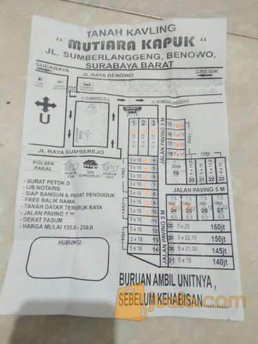 Tanah Kavling Siap Bangun Daerah Benowo Surabaya Barat