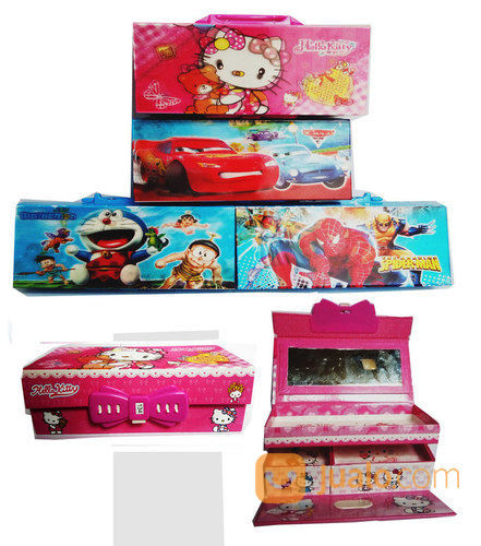 Tempat Pensil Password Karakter 3 Susun 4 Sekat Motif Hello Kitty Doraemon Car Spider Man Anak