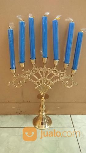 Menorah Kaki Dian Set Menorah Dan Lilin  Biru  